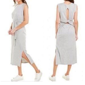 Vince Dress Wrap Waist Front Tie Midi Shirt Dress Sleeveless in Grey